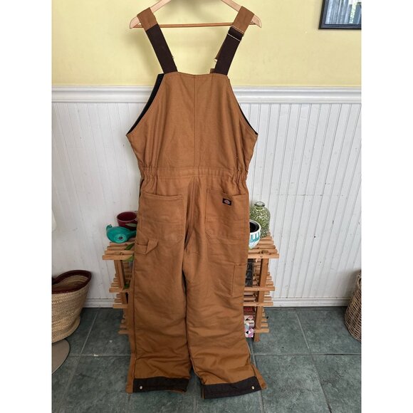 Dickies Mens Brown Insulated Bib Overalls Size L - Picture 2 of 10